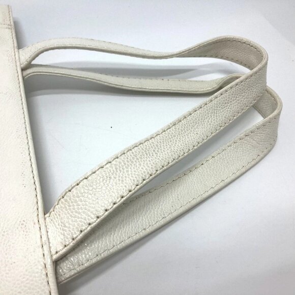 CHANEL Handbag Shoulder Travel Cabas Tote Bag Caviar Leather White - Picture 6 of 11
